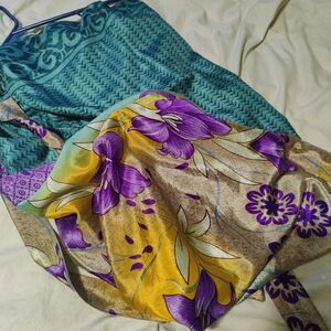 Asymmetrical Floral Skirt in Teal and Purple